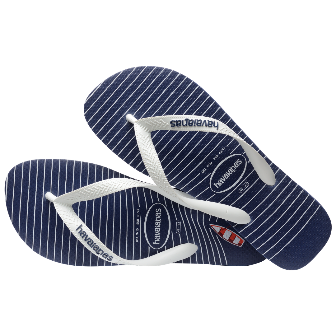 blue and white havaianas